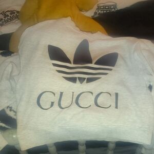 Gucci-Adidas Grey Crop Sweatshirt with Bold Logos